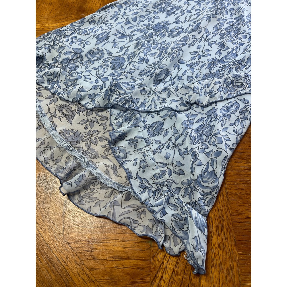 y2k Jonathan Martin Midi Skirt Blue Floral Vintage 90s Ruffle High Low Medium - Picture 5 of 7